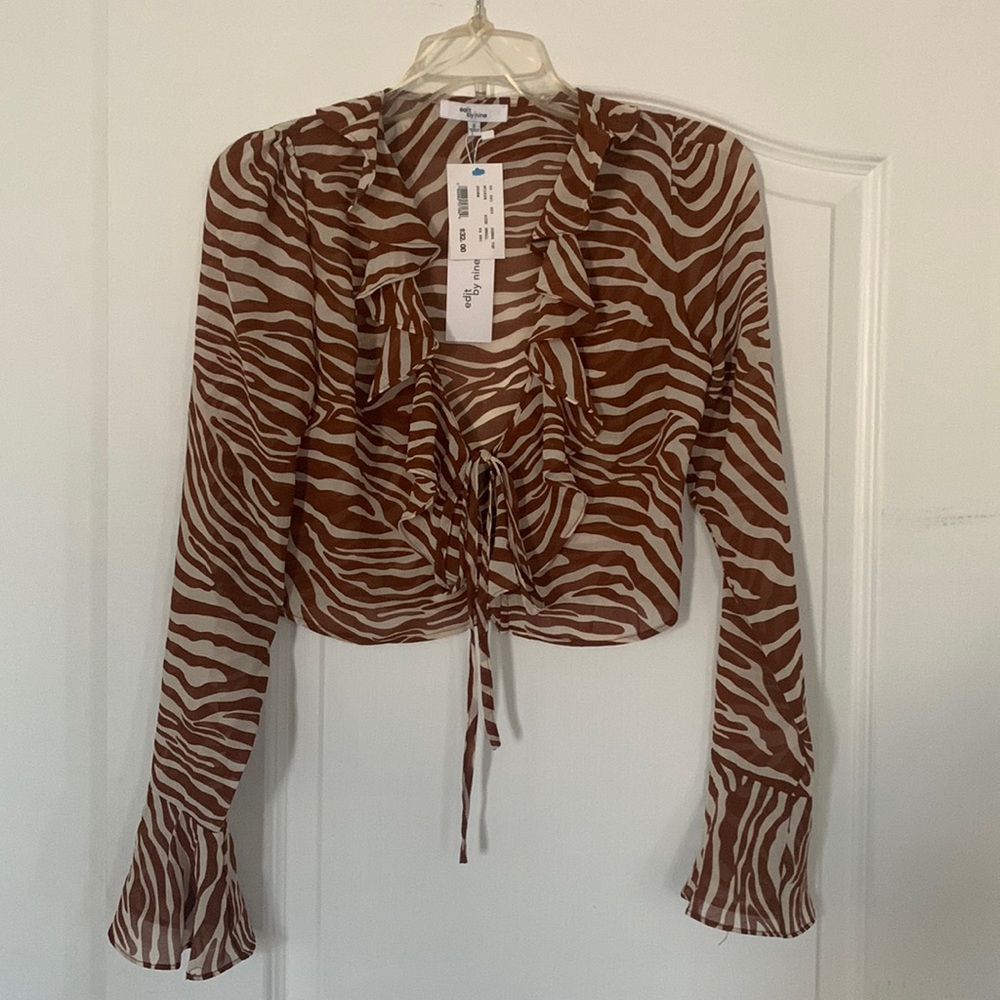 Sheer tie front ruffle top